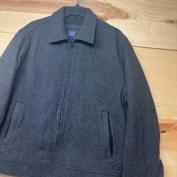 Vintage Gap Jacket Mens Medium Gray Full Zip Wool Bomber Coat - Picture 2 of 12